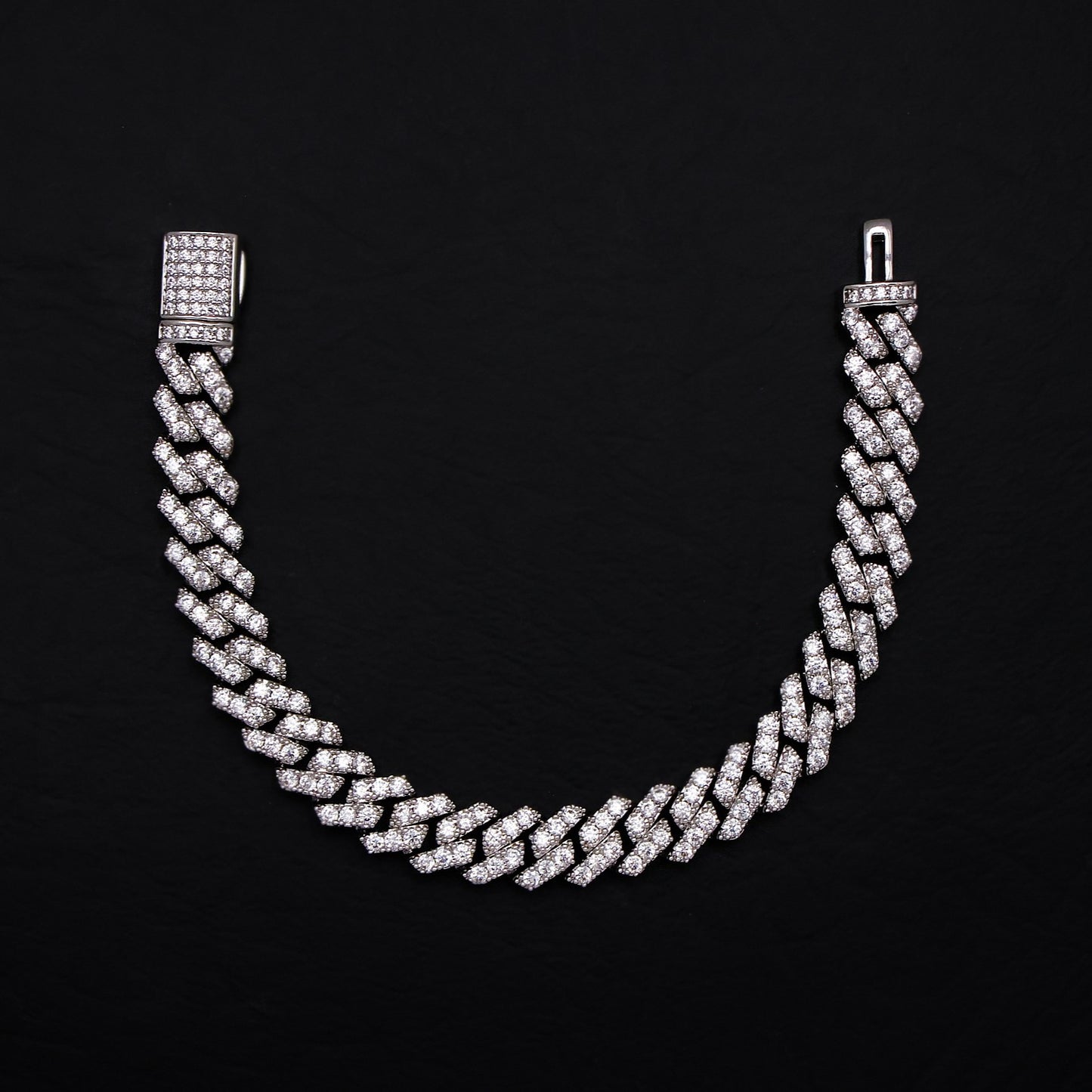 8mm Diamond Prong Link Cuban Bracelet - White Gold