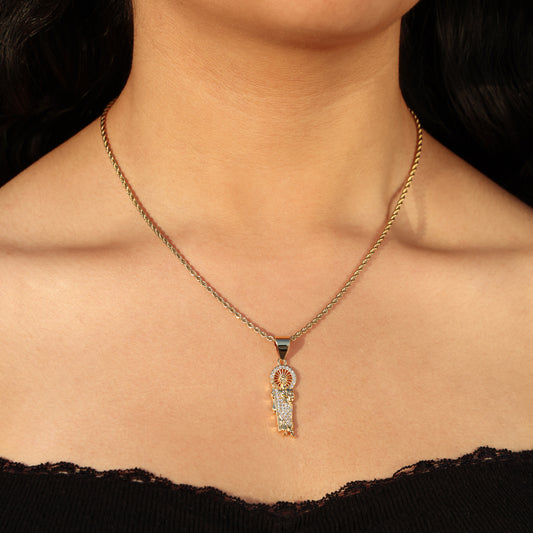 Small Iced San Judas Necklace - Gold