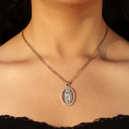 Lady of Guadalupe Oval CZ Necklace - Gold