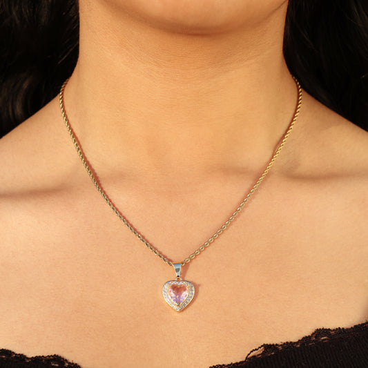 Icy Pink Heart Necklace - Gold