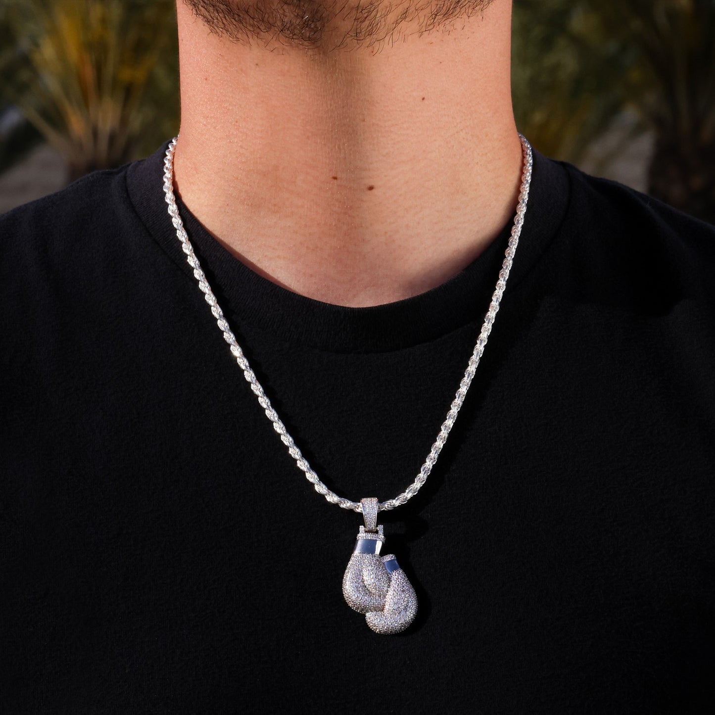 Iced Out Boxing Gloves Pendant - 925 Silver