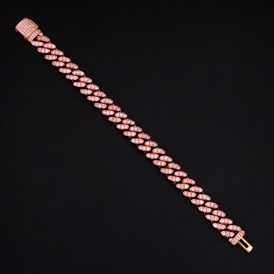 8mm Pink Iced Out Cuban Bracelet - Rose Gold