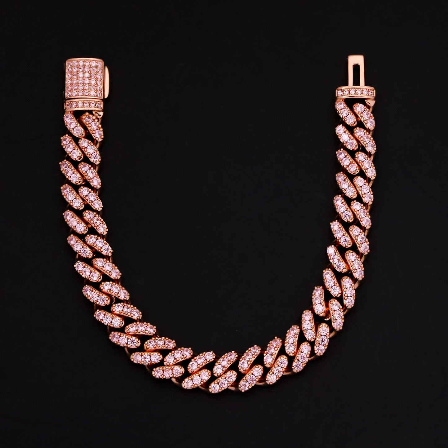 8mm Pink Iced Out Cuban Bracelet - Rose Gold