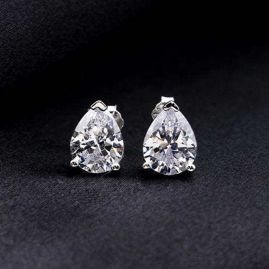 Pear Diamond Stud Earrings - 925 Silver