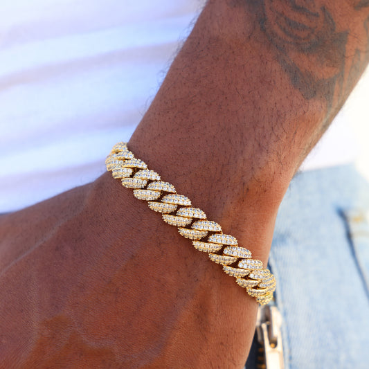 10mm Moissanite Cuban Link bracelet - Gold over 925 Silver
