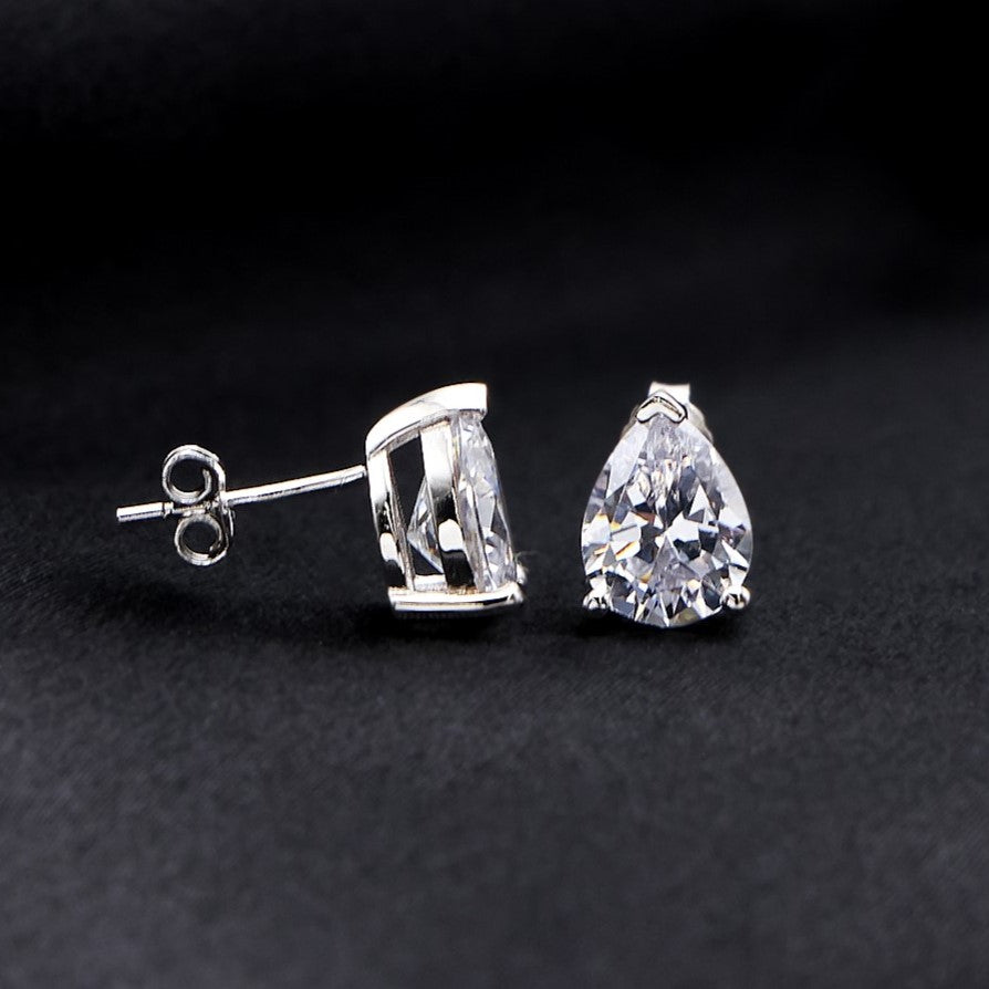 Pear Diamond Stud Earrings - 925 Silver