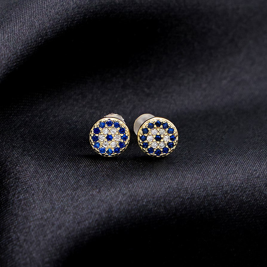 Evil Eye Stud Earrings - Gold over 925 Silver