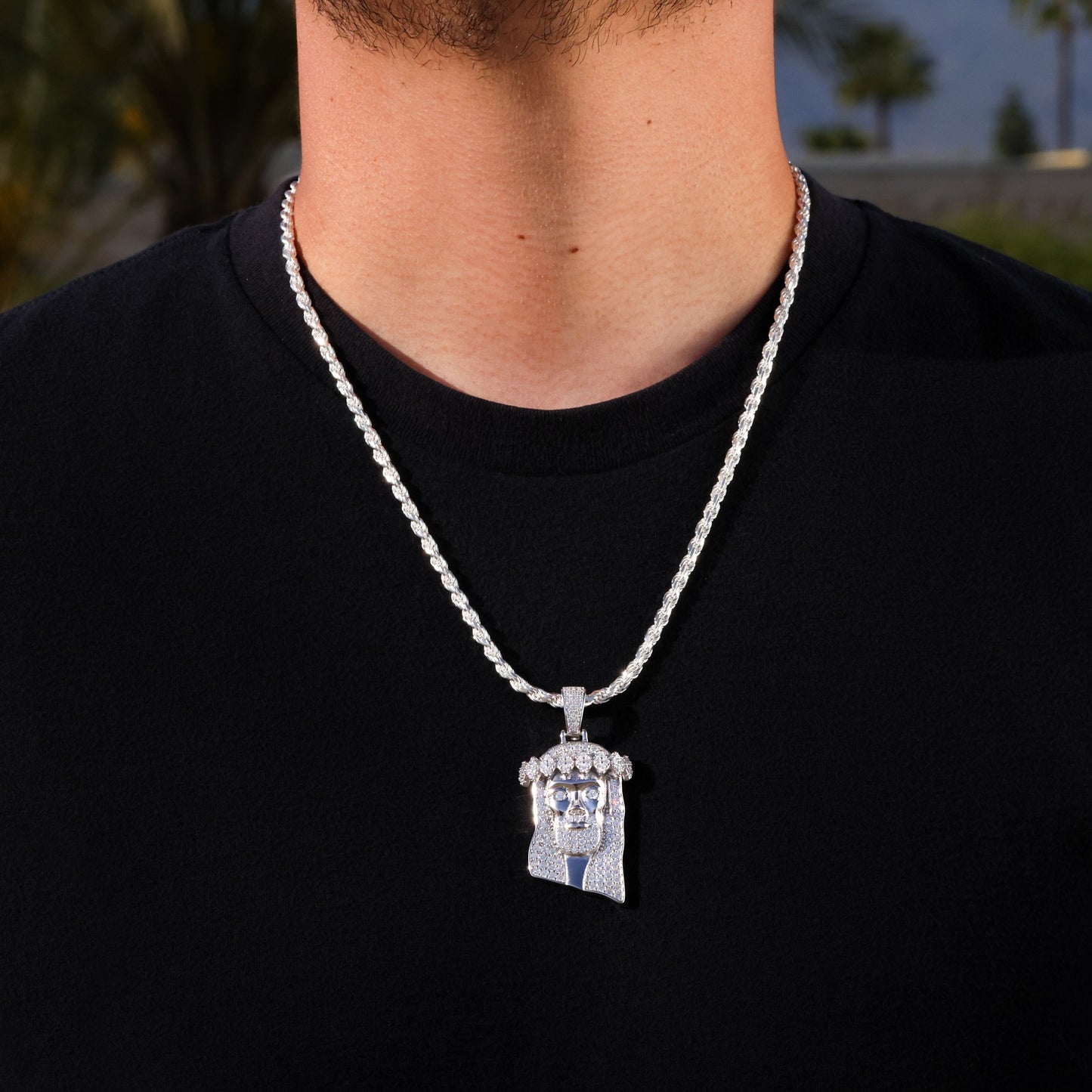 Iced Jesus Head Pendant - 925 Silver