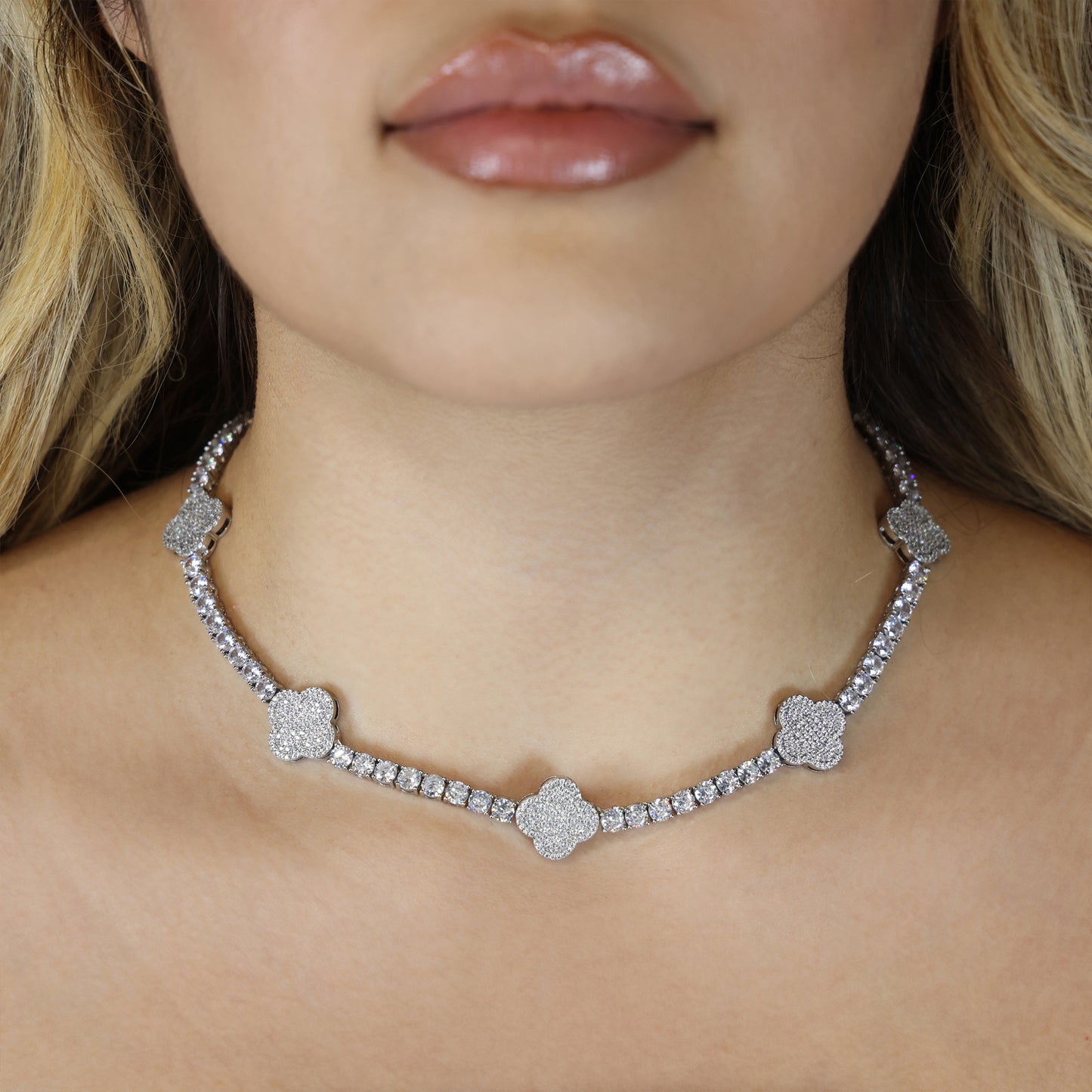 4mm Moissanite Clover Tennis Necklace - 925 Silver