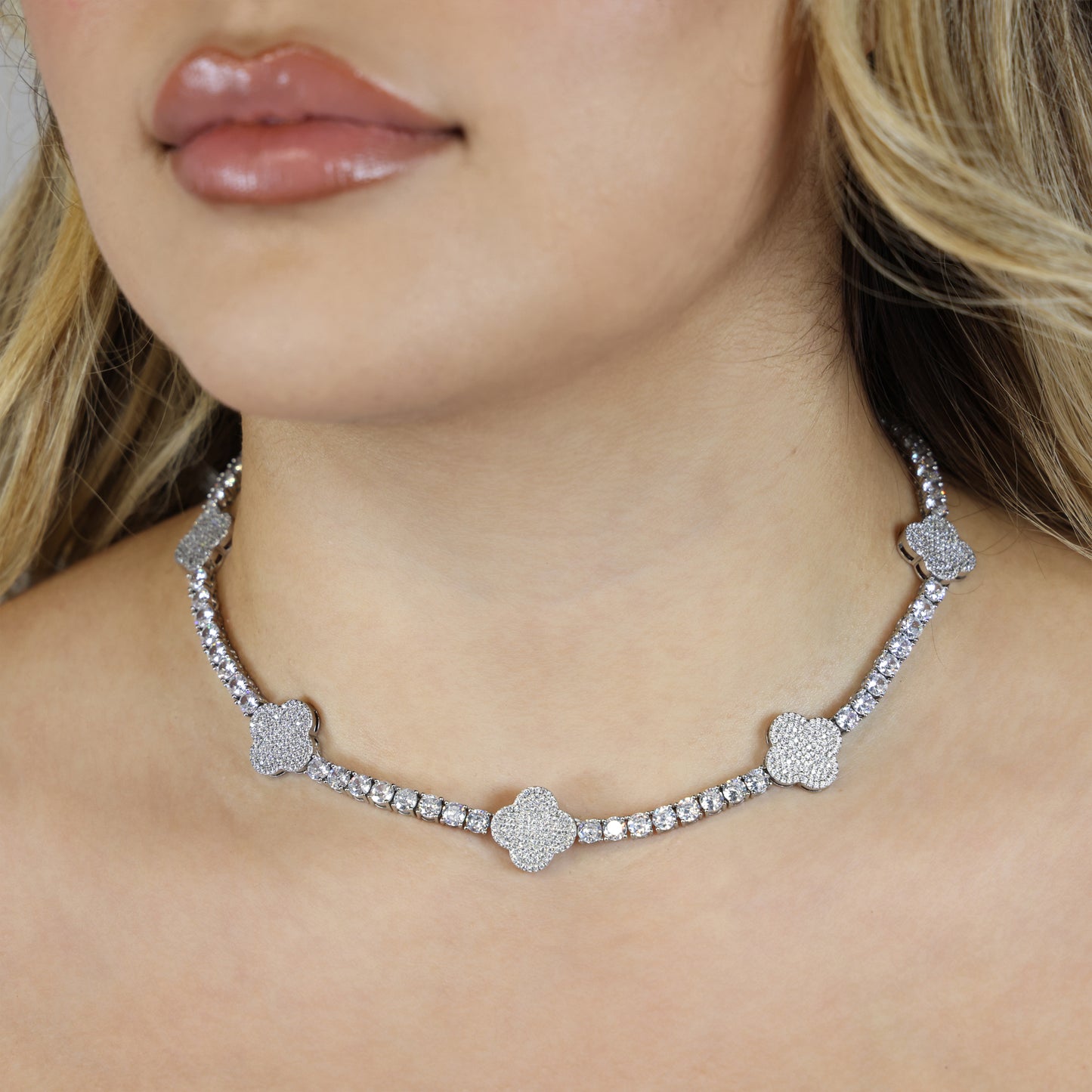4mm Moissanite Clover Tennis Necklace - 925 Silver