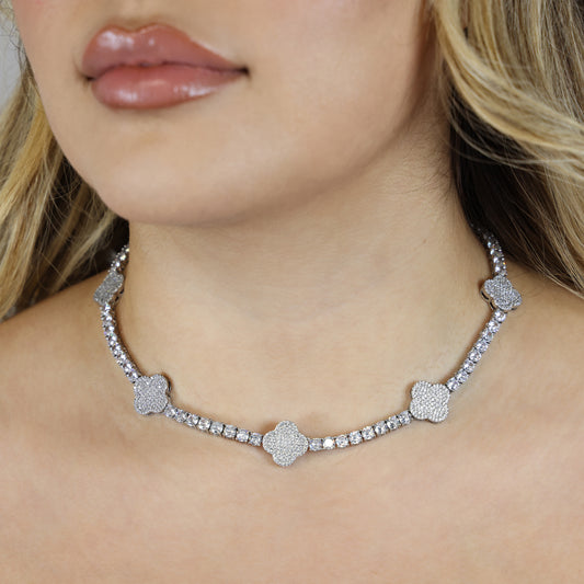 4mm Moissanite Clover Tennis Necklace - 925 Silver