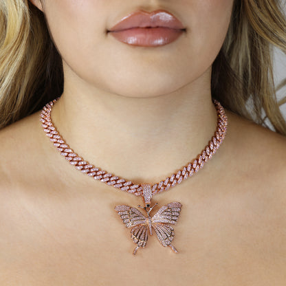 Iced Butterfly Pendant - Rose Gold