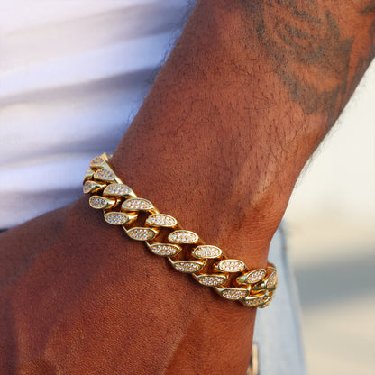 12mm Iced Out Miami Cuban Bracelet - Gold