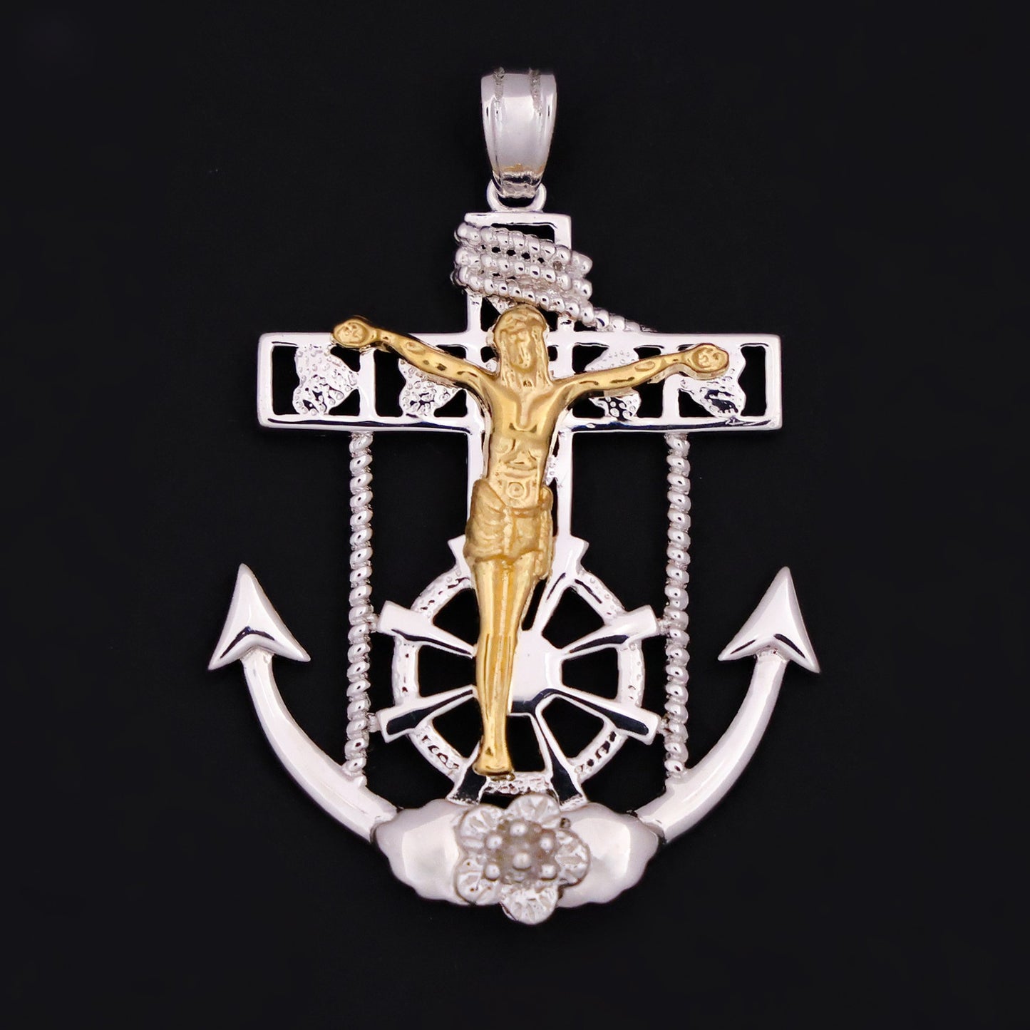 Jesus 2-Tone Anchor Pendant - 925 Silver