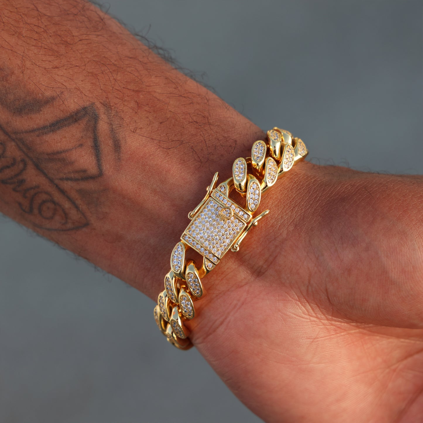 12mm Iced Out Miami Cuban Bracelet - Gold