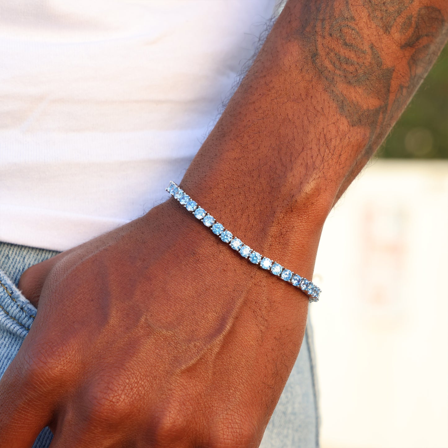 4mm Blue Tennis Bracelet - White Gold