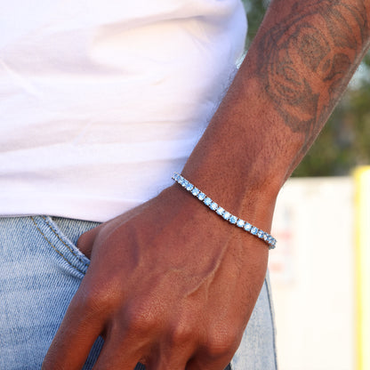 4mm Blue Tennis Bracelet - White Gold