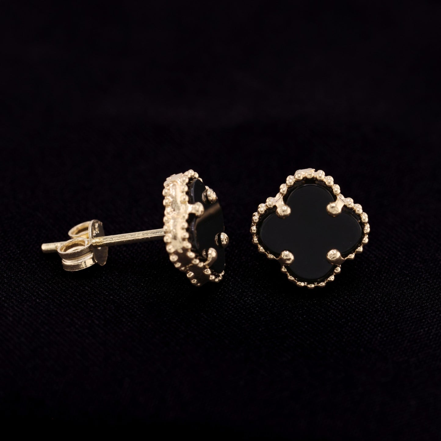 Black Clover Earrings - 14k Gold