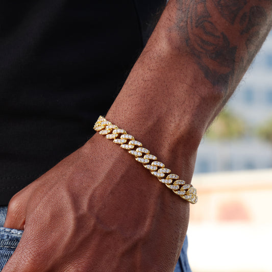 8mm Iced Out Cuban Bracelet - Gold