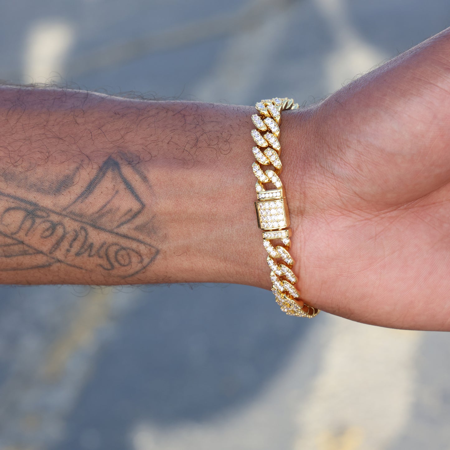 8mm Iced Out Cuban Bracelet - Gold