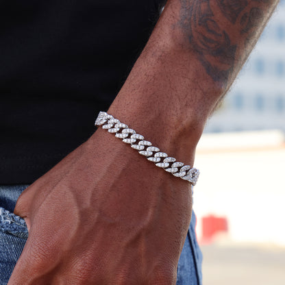 8mm Iced Out Cuban Bracelet - White Gold