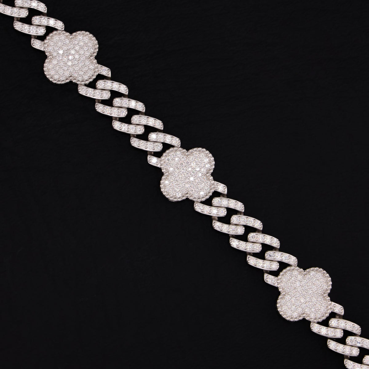 10mm Moissanite Clover Cuban Bracelet - 925 Silver