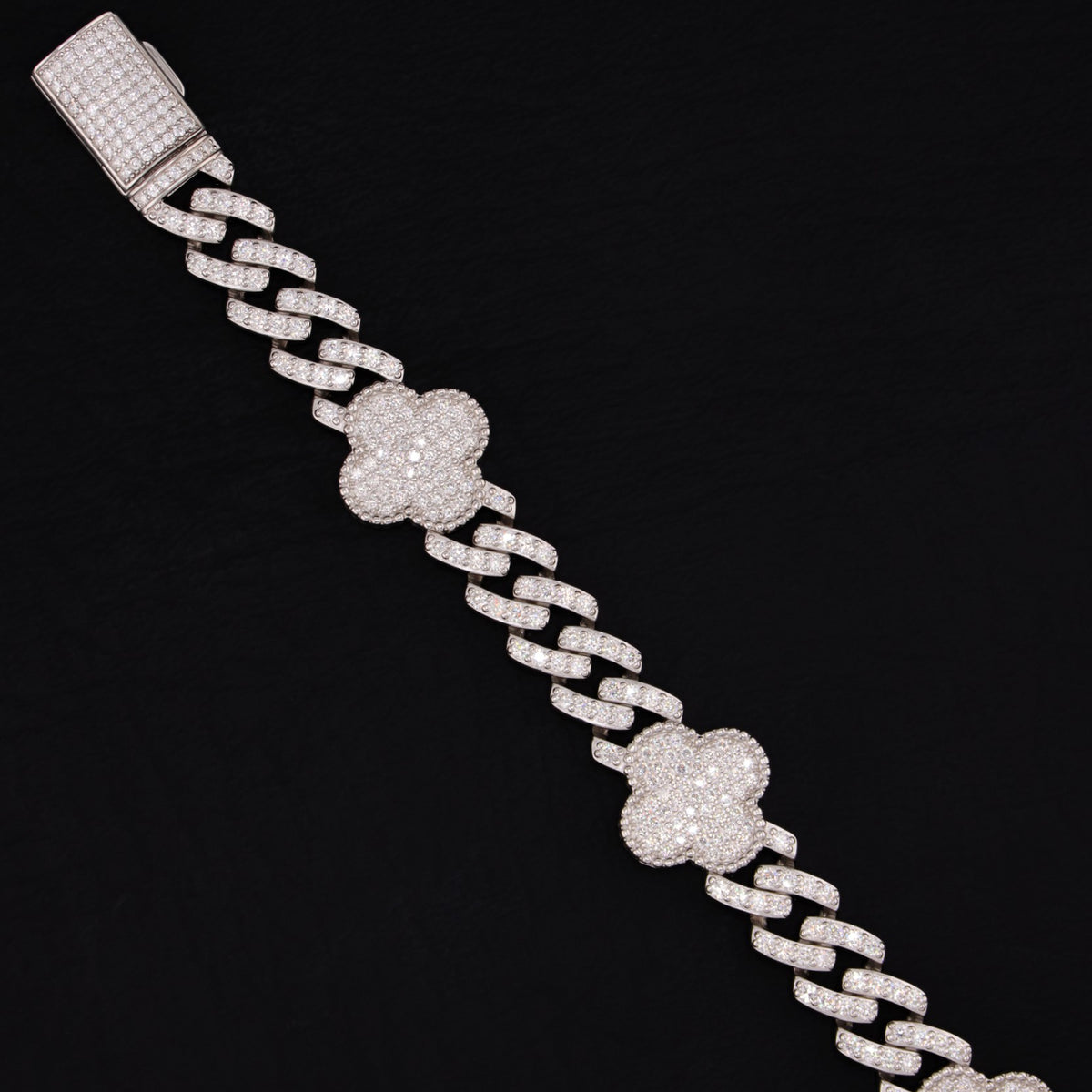 10mm Moissanite Clover Cuban Bracelet - 925 Silver
