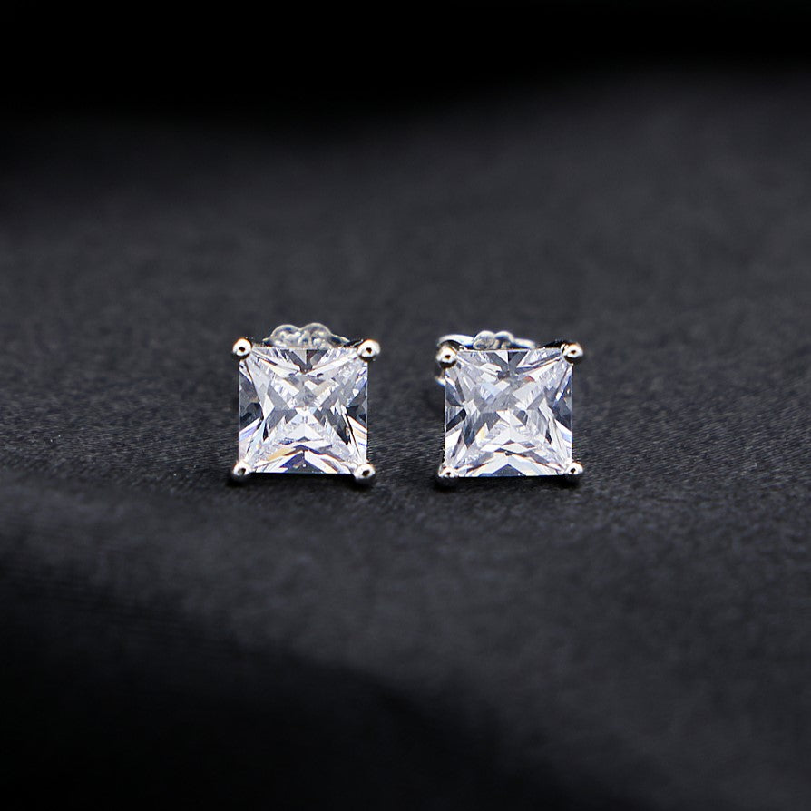 Iced Radiant Cut Stud Earrings - 925 Silver