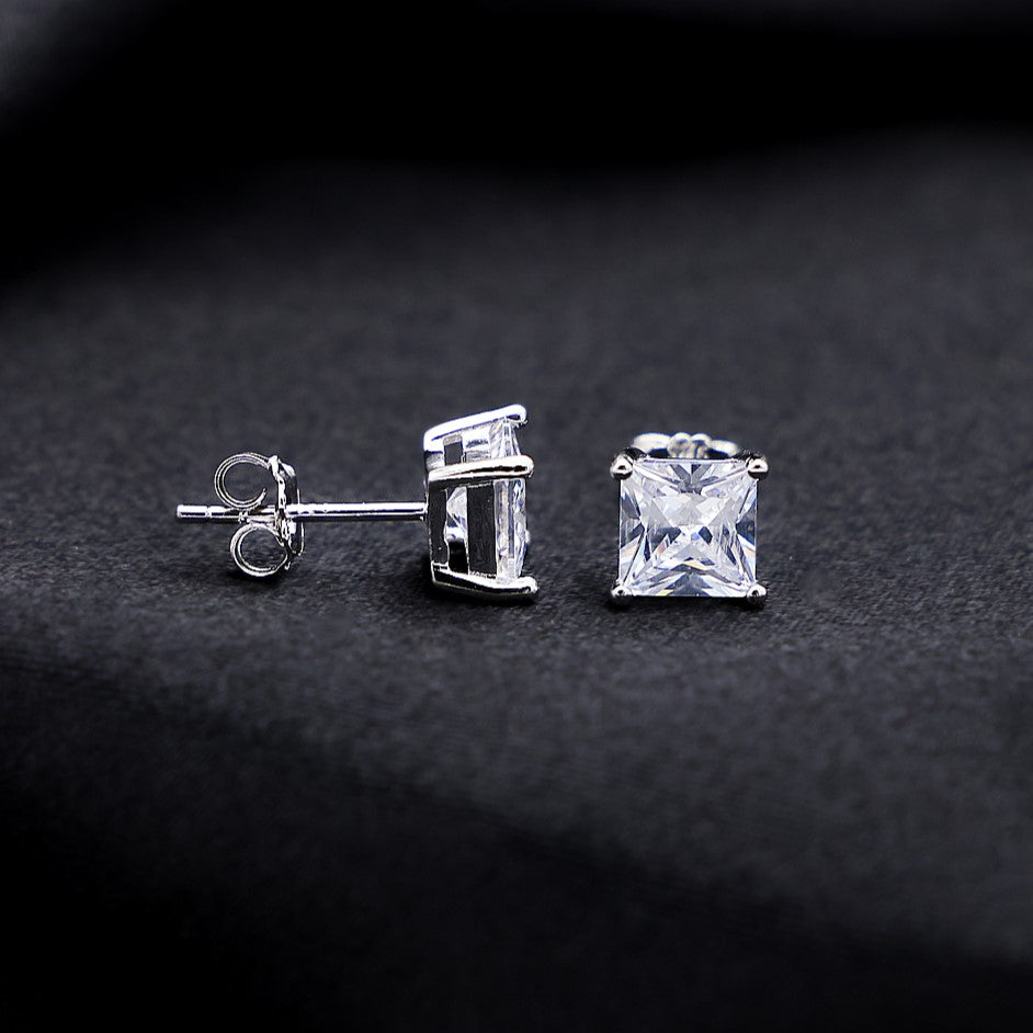 Iced Radiant Cut Stud Earrings - 925 Silver