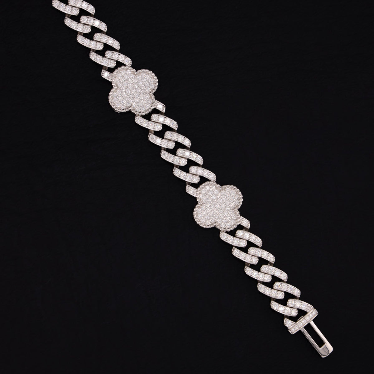 10mm Moissanite Clover Cuban Bracelet - 925 Silver