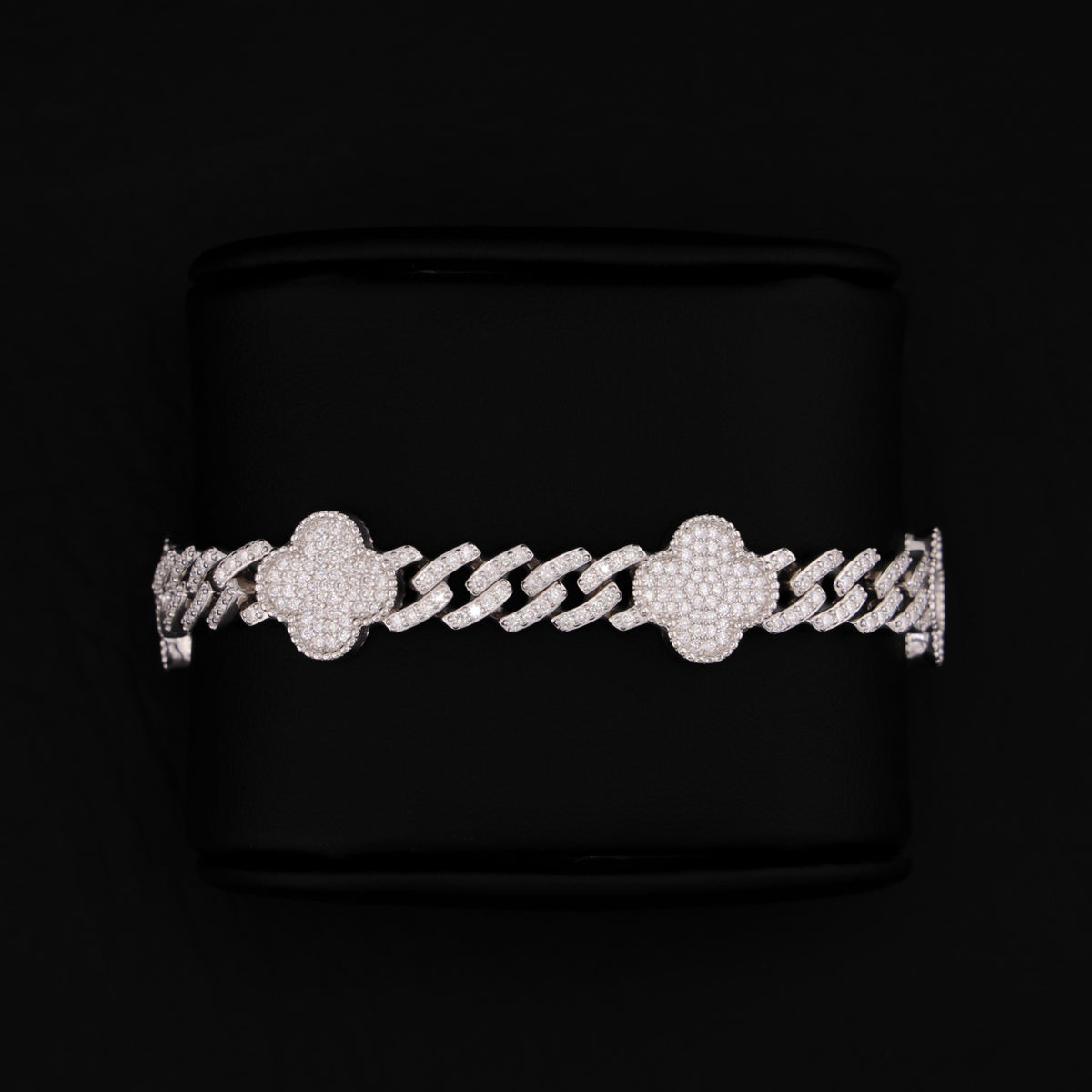 8mm Moissanite Clover Cuban Bracelet - 925 Silver