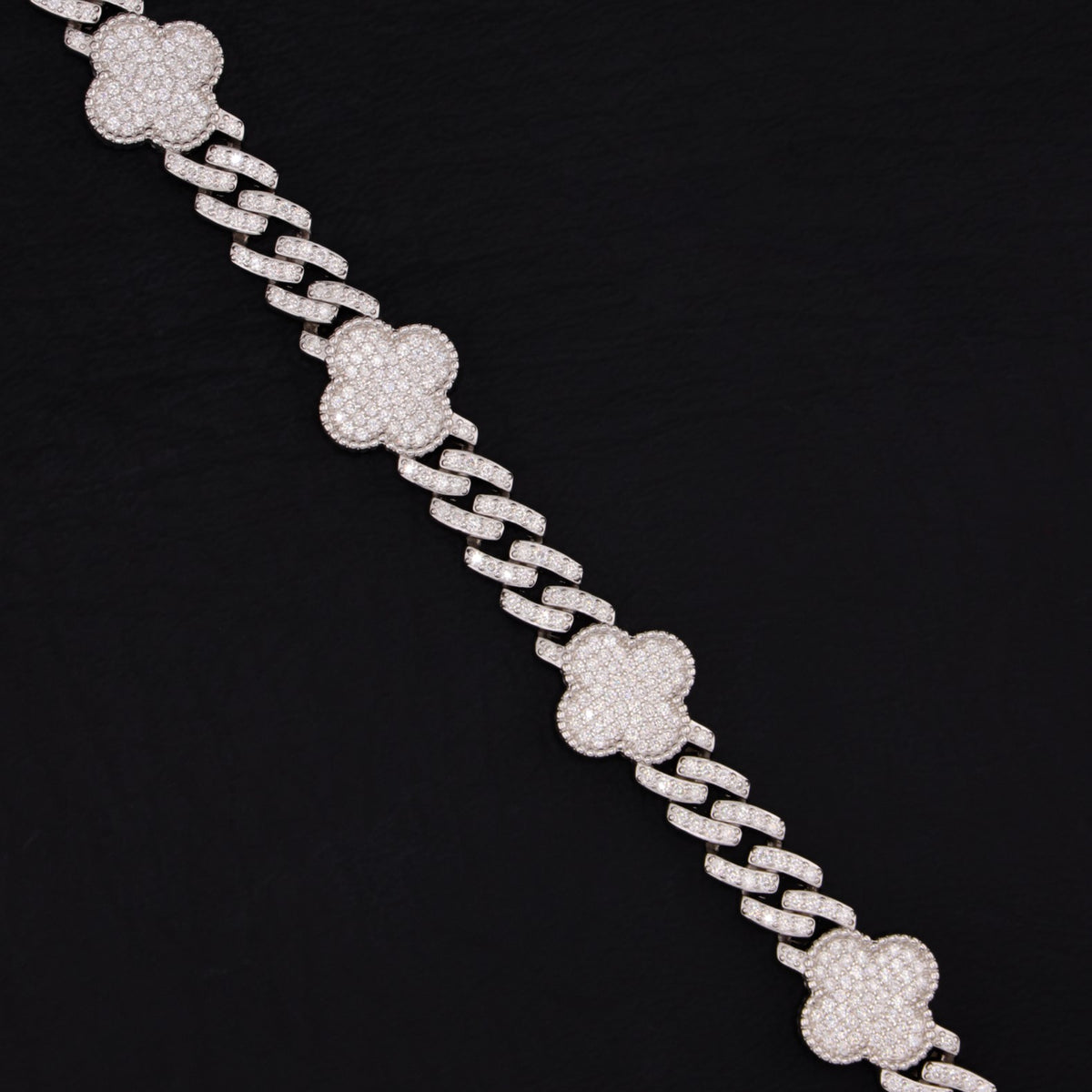 8mm Moissanite Clover Cuban Bracelet - 925 Silver
