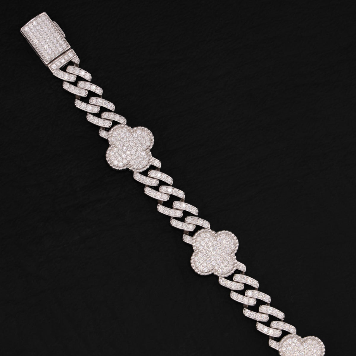 8mm Moissanite Clover Cuban Bracelet - 925 Silver