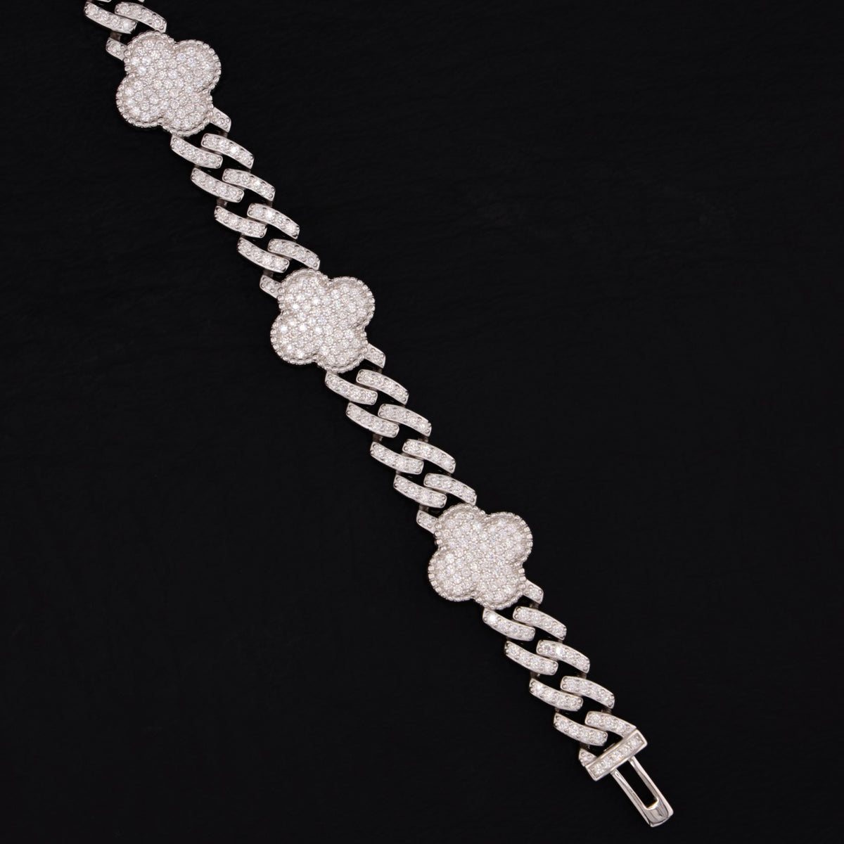 8mm Moissanite Clover Cuban Bracelet - 925 Silver