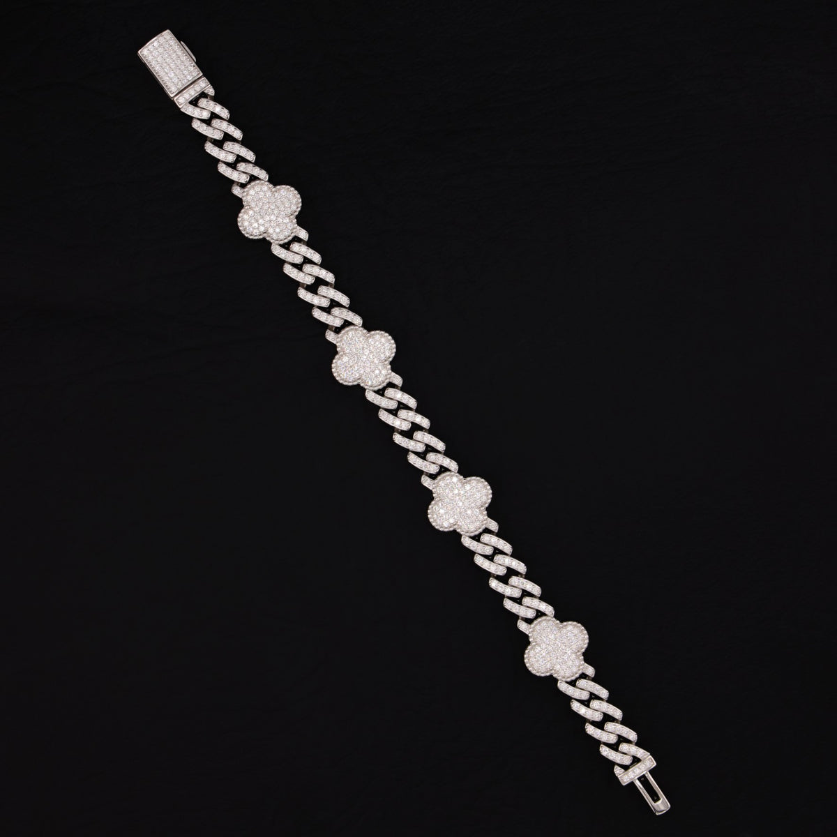 10mm Moissanite Clover Cuban Bracelet - 925 Silver