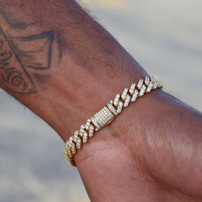 8mm Diamond Prong Link Cuban Bracelet - Gold