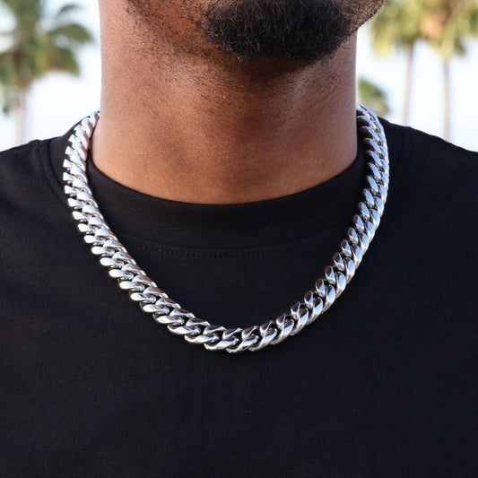 14mm Miami Cuban with the Iced Out Clasp Chain - Premium 316L Stainless