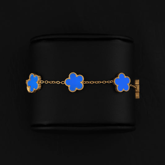 Blue Clover Bracelet - Gold