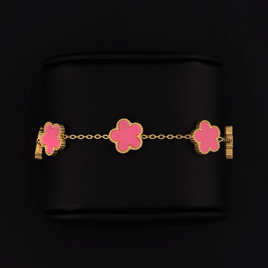 Pink Clover Bracelet - Gold