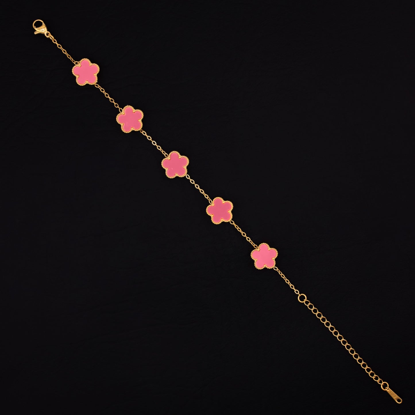 Pink Clover Bracelet - Gold