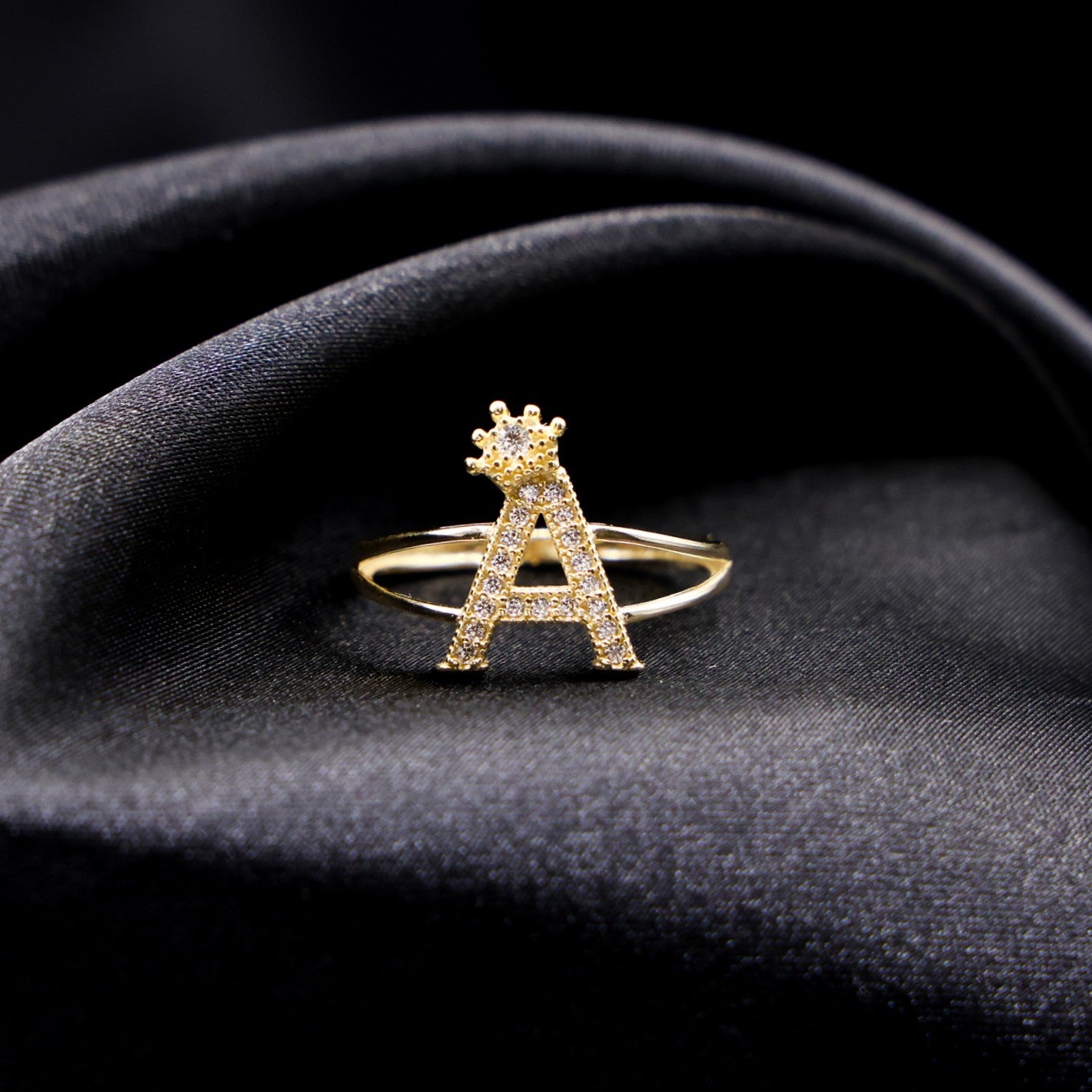 Crown Initial Ring - 14k Gold