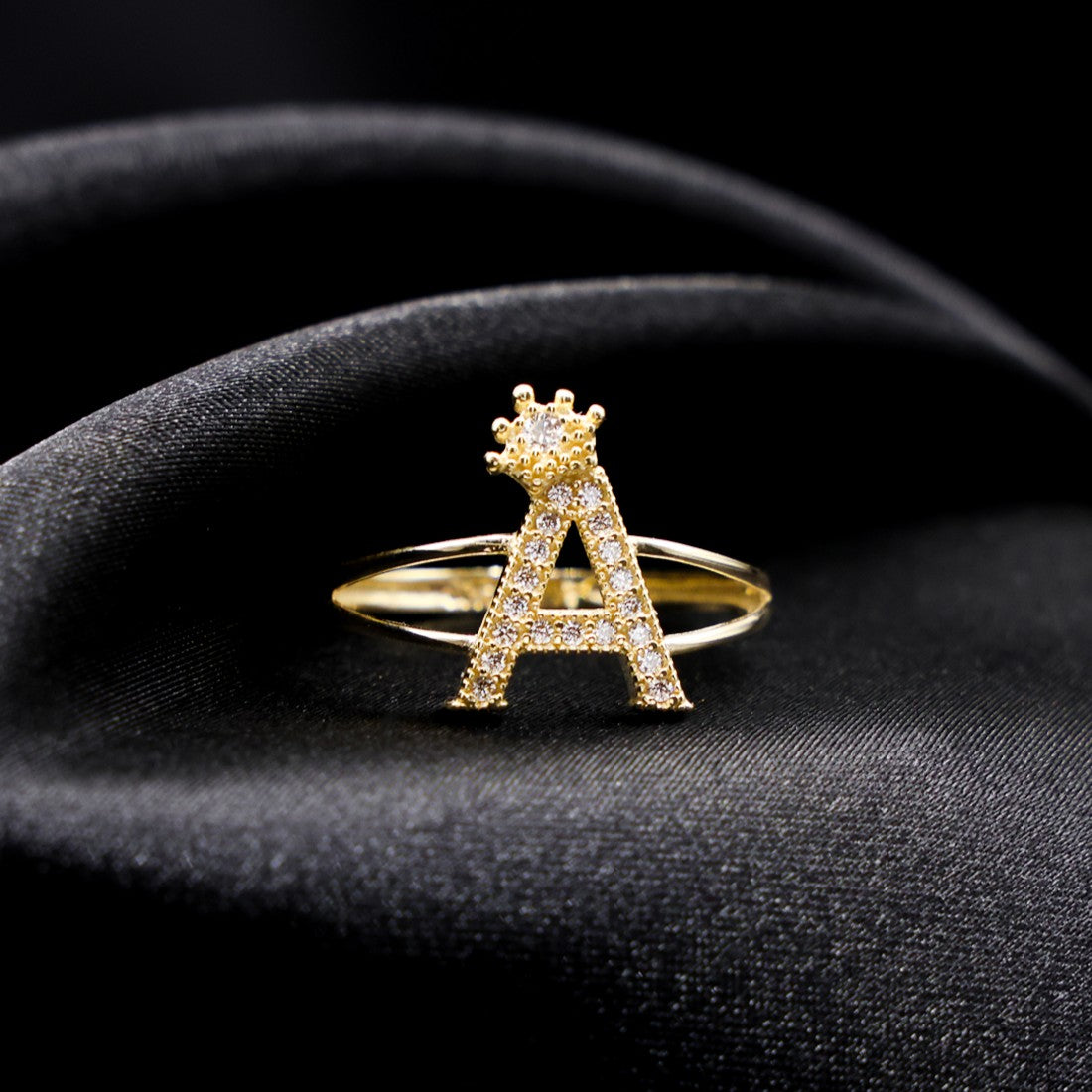 Crown Initial Ring - 14k Gold