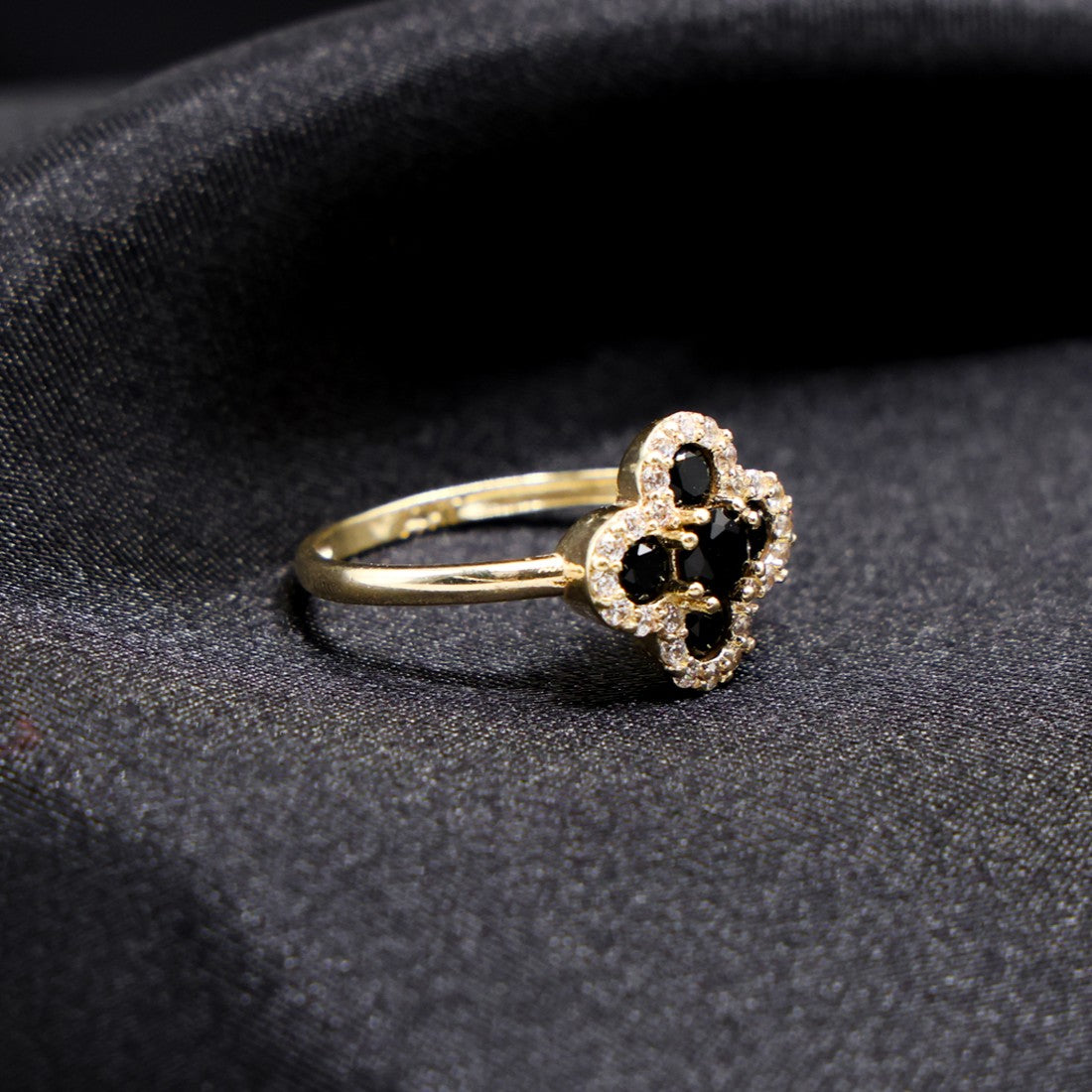 Iced Black Clover Ring - 14k Gold