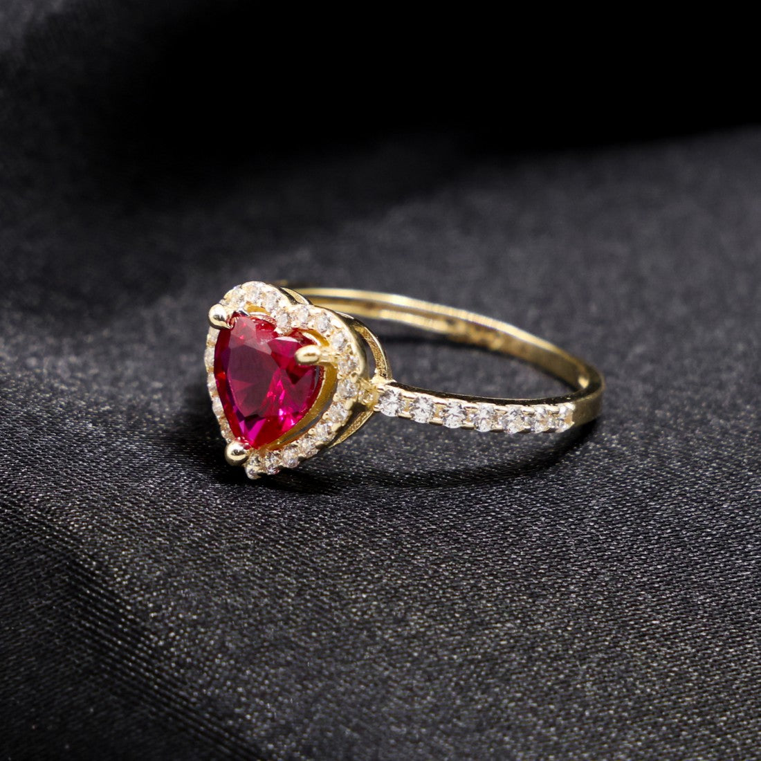 Iced Red Heart Ring - 14k Gold