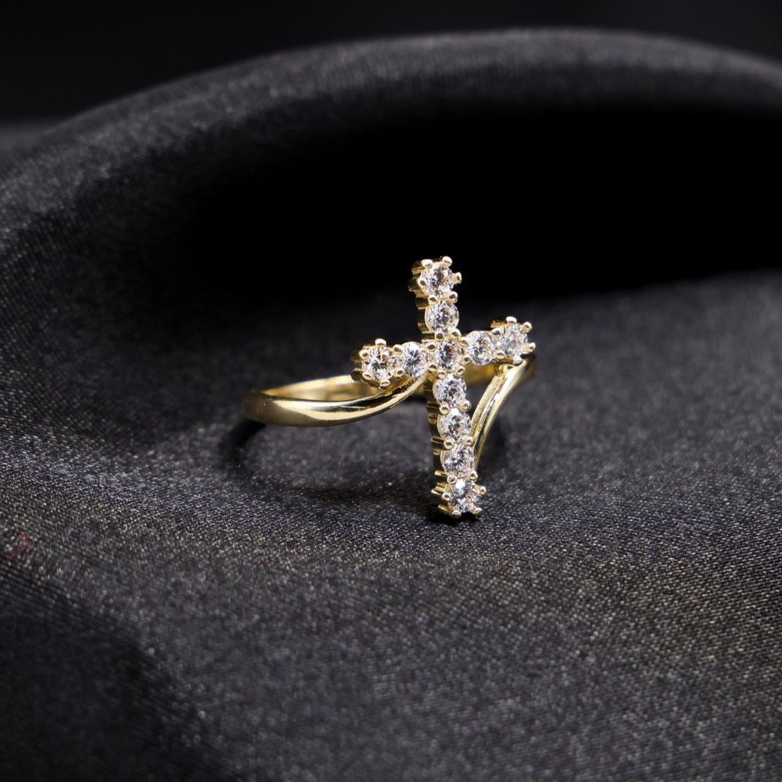 Iced Cross Ring - 14k Gold