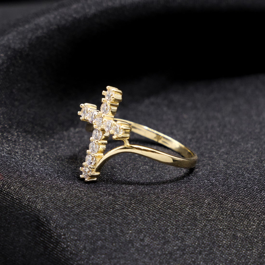 Iced Cross Ring - 14k Gold