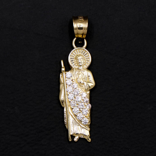 Small Iced San Judas Pendant - 14k Gold