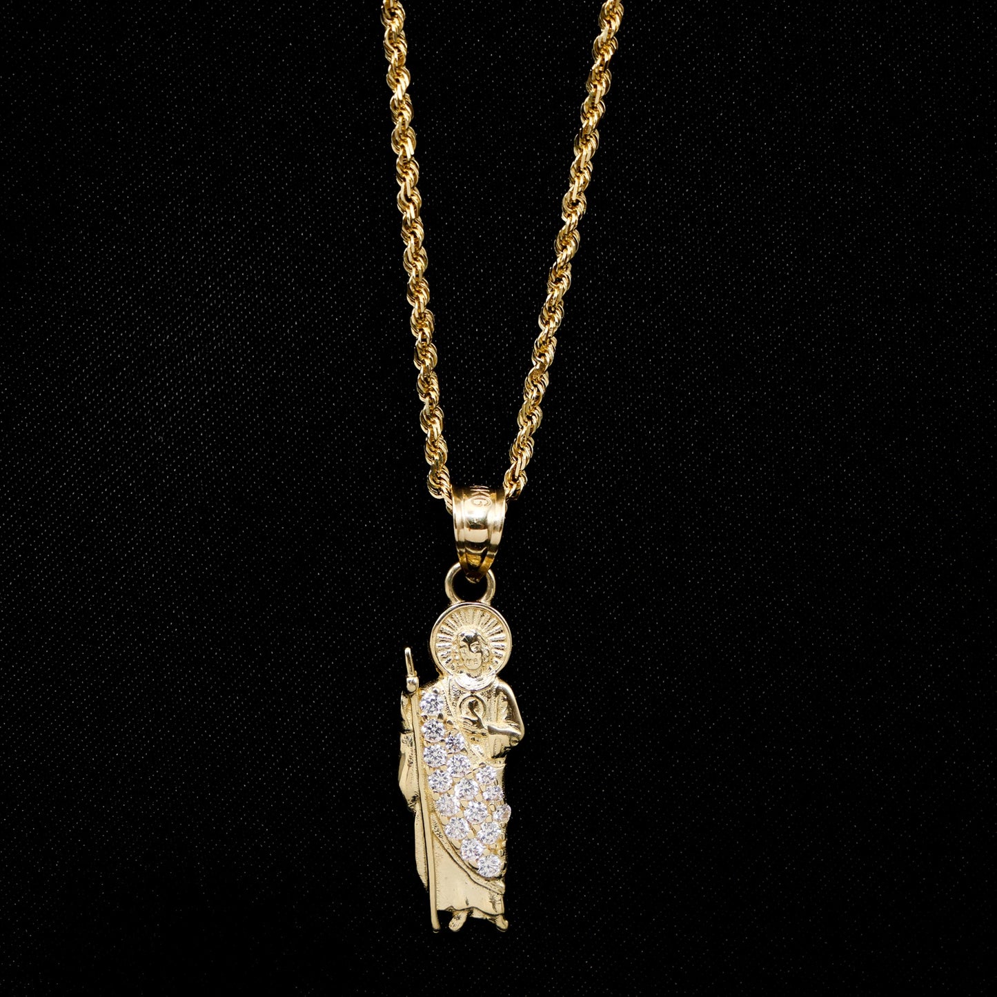 Small Iced San Judas Pendant - 14k Gold