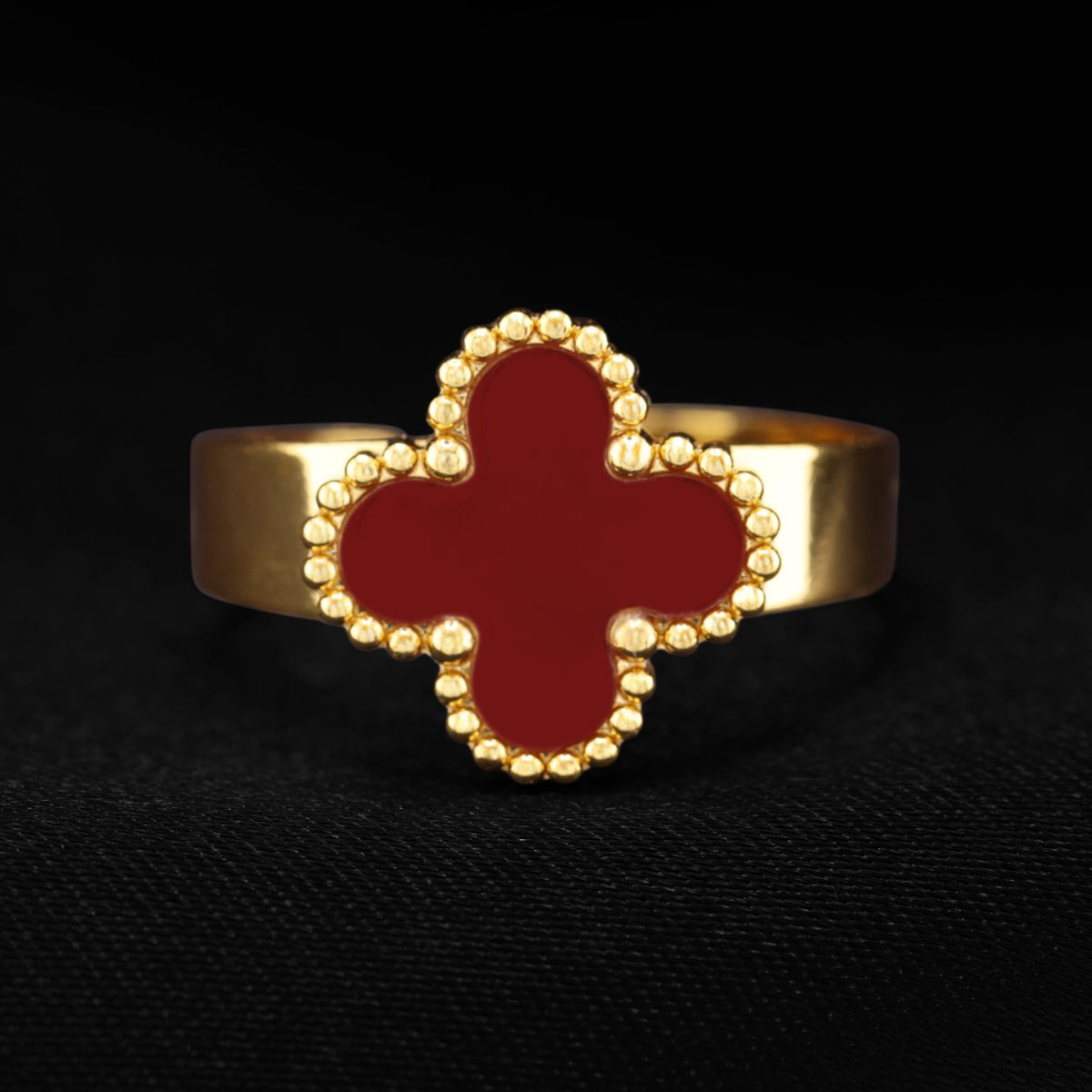 Burgundy Clover Ring - Gold
