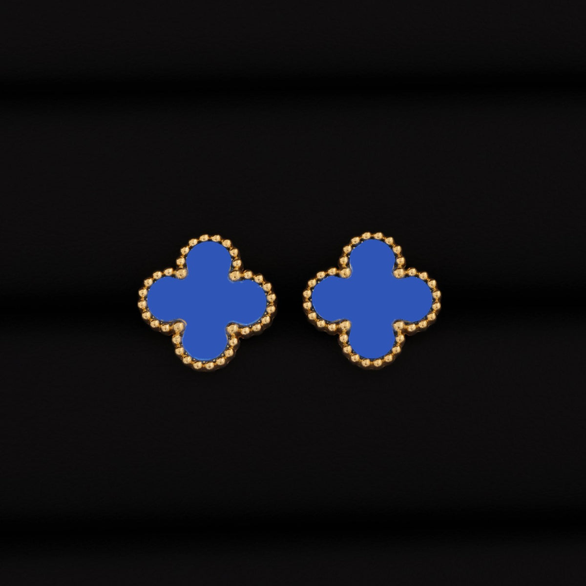 Blue Clover Earrings - Gold